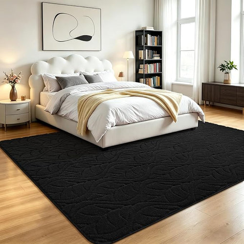 6x9 Black Washable Area Rug for Bedroom Living Room, Leaf Geometric Patter Shag - Image 2