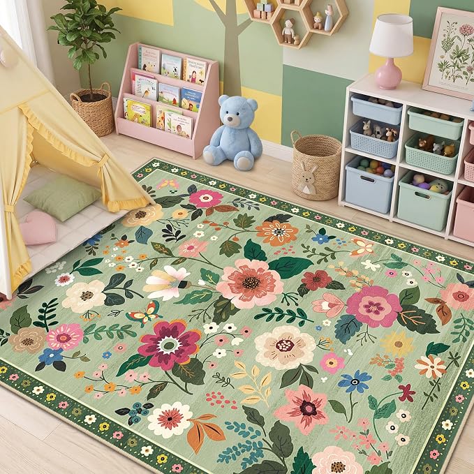 RELEANY Floral 8x10 Area Rugs Washable Print Boho Cute Carpet Non Slip Flower - Image 9