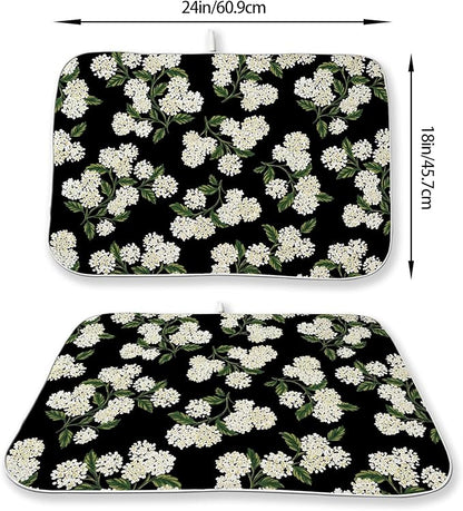 Black Dish Drying Mat 18x24 Inch Green Vintage Floral Hydrangea Flower Drying - Image 2