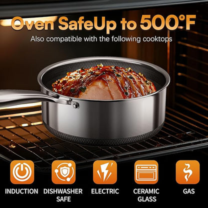 Sauce pan with Lid, KURRUNGIE 1.5 & 2.8 QT Hybrid Stainless Steel Cookware Set - Image 6