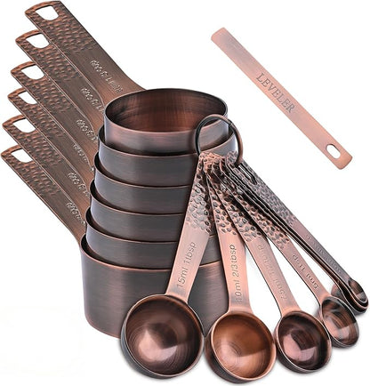 Measuring Cups and Spoons Set 14, Copper Measuring Cups and Spoons Set by Smithcraft