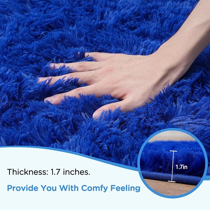 Small Throw Blue Rug for Bedroom, 2x3 Feet Fluffy Shag Area Rugs for Living - Image 5