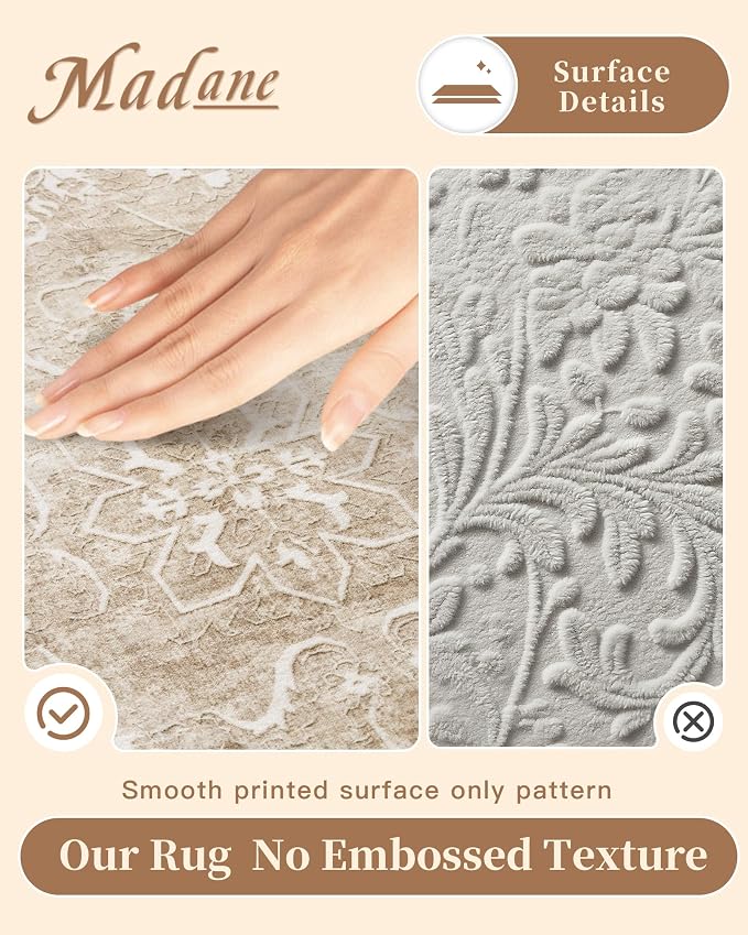 Madane Washable Round Rug 5ft for Living Room, Soft Ultra-Thin Non-Slip Vintage - Image 5