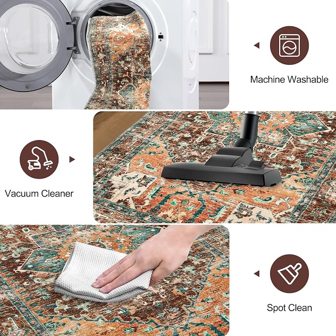 Yamaziot Washable Runner Rug, 2x8 Non-Slip Boho Vintage Hallway Rug Runner - Image 4
