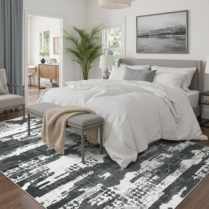 DCX Abstract Area Rug 5x7, Washable Black Modern Rug - Image 2