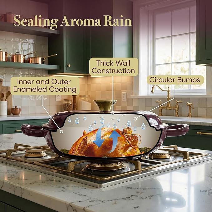 3 Quart Enameled Cast Iron Braiser, Non Stick Enameled Cast Iron Skillet - Image 5