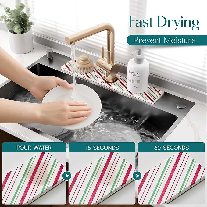 Stone Faucet Mat for Kitchen Sink, Diatomite Drying Stone Mat for Kitchen - Image 3