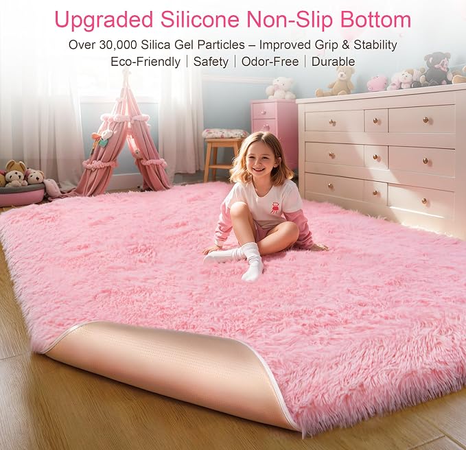 KICHOWUA Thick Area Rug 5x8 Pink Fluffy Fuzzy - Image 4
