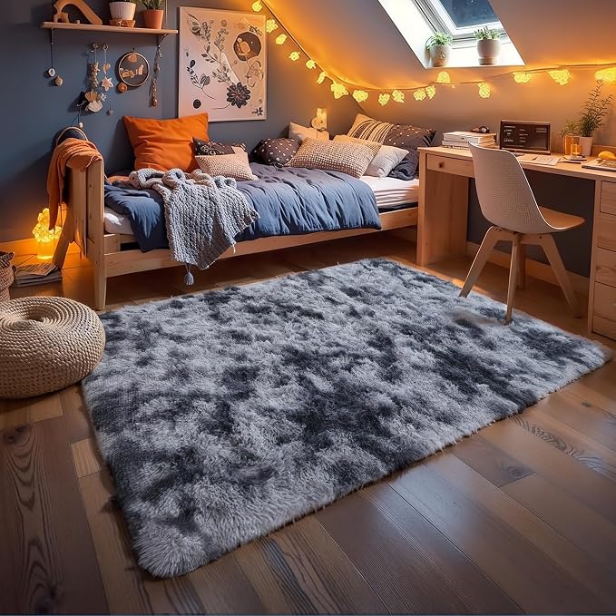 KICHOWUA 3x5 Dark Grey Fluffy Shag Rug - Image 9