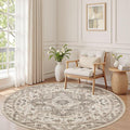 6ft Round Vintage Living Room Area Rug by COTILED