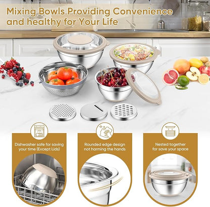 P&P CHEF Mixing Bowls with Lids Set of 3, Stainless Steel Mixing Bowl and - Image 7