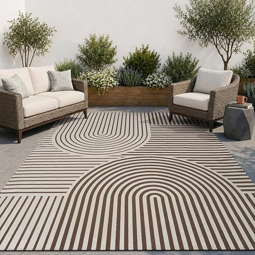 AMOAMI Outdoor Rug Patio Rug 8x10 ft Quick Dry Flatweave Textured Machine by AMOAMI