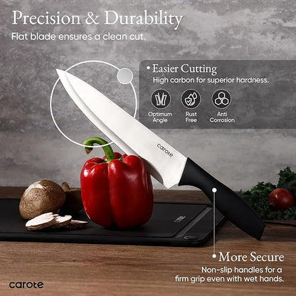 CAROTE Knife Set, Rustproof Stainless Steel 5 Kitchen Knife Set, Plain Black - Image 5