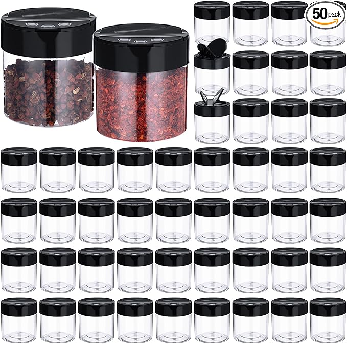 50 Pack 4.7 oz Plastic Spice Jars by Yiyiring