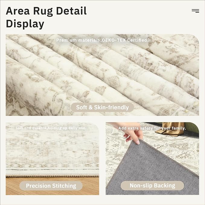 Soalmost 7x9 Area Rug for Living Room Washable Abstract Vintage Soft Thin - Image 6