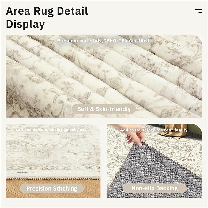 Soalmost 7x10 Area Rug for Living Room Washable Abstract Vintage Soft Thin - Image 6