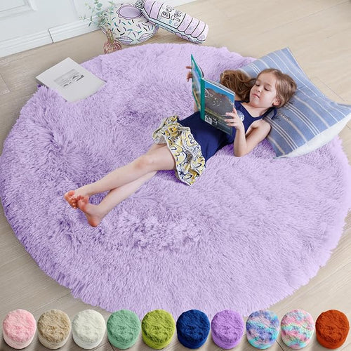 Amdrebio Light Purple Round Circle Rug 5Ft by Amdrebio