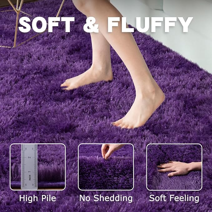 8x10 Shag Rugs for Living Room, Soft Large Fluffy Purple Fuzzy Area Rugs for - Image 5