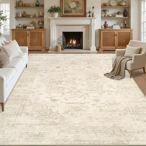 10x12 Area Rug for Living Room: Vintage Boho Neutral Washable Rug Indoor Soft by Luxturiy