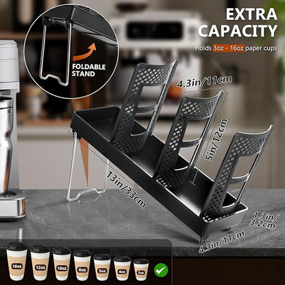 Paper Cup and Lid Holder, Disposable Coffee Cup Dispenser, 3-Slot Upright Paper - Image 2