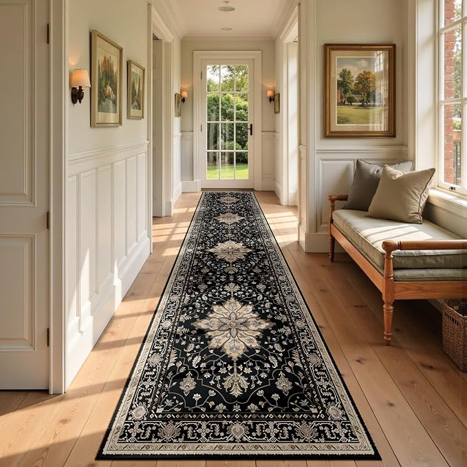 RELEANY Area Rugs Runner 2'x9' Washable Non-Slip, Floral Vintage Distress by RELEANY