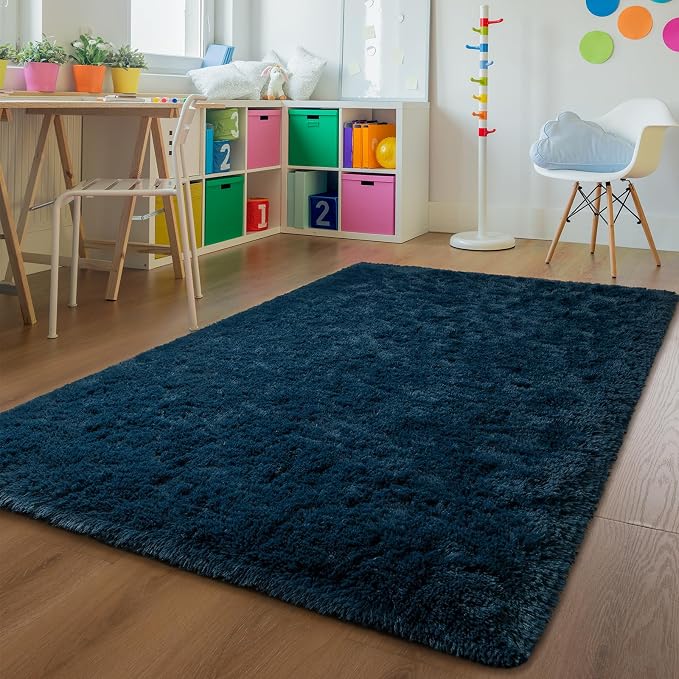Andecor Shag Area Rug for Living Room, 8x10 Feet Navy Blue Soft Fluffy Indoor - Image 2