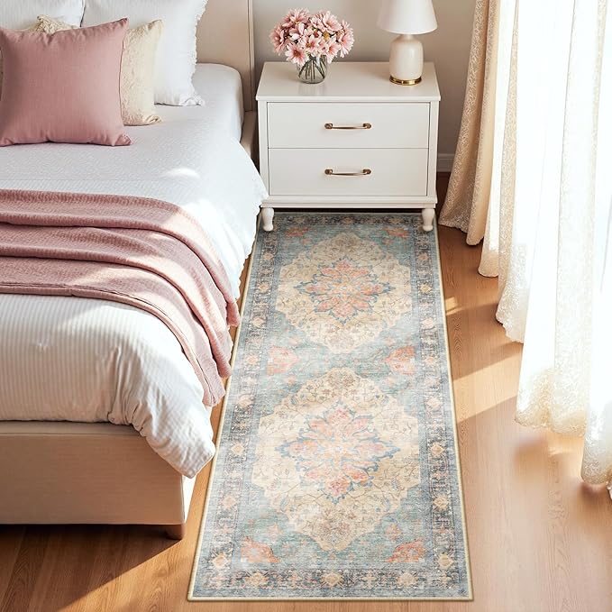 RELEANY Area Rugs Runner 2'x8' Washable Non-Slip, Floral Vintage Distress - Image 2