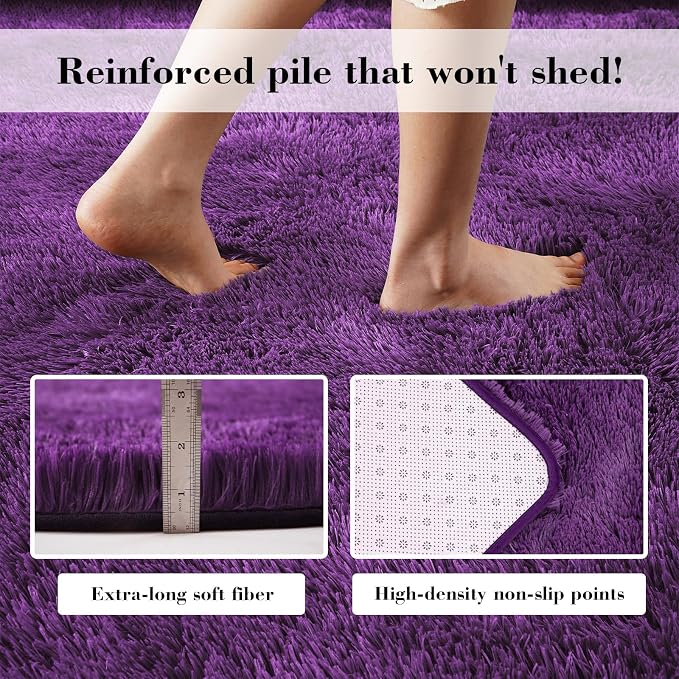 Purple Fluffy Rug Shag Area Rug, 6x9 Area Rugs - Image 4