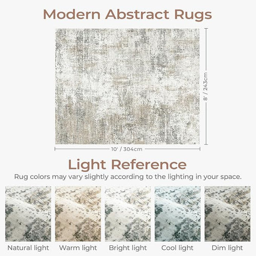 8x10 Area Rugs for Living Room, Abstract Neutral Large Washable Rug, Modern - Image 2
