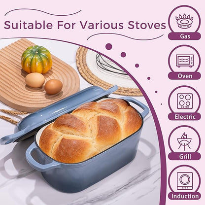 4.6-Quart Oval Dutch Oven for Bread Baking, 2 in 1 Enameled Cast Iron Bread Pan - Image 3