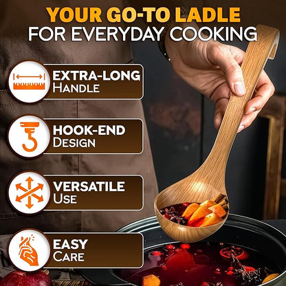 2 Pcs Wooden Ladle for Soup – 10.8×2.8" Bamboo Soup Ladle for Stews and Sauces - Image 4