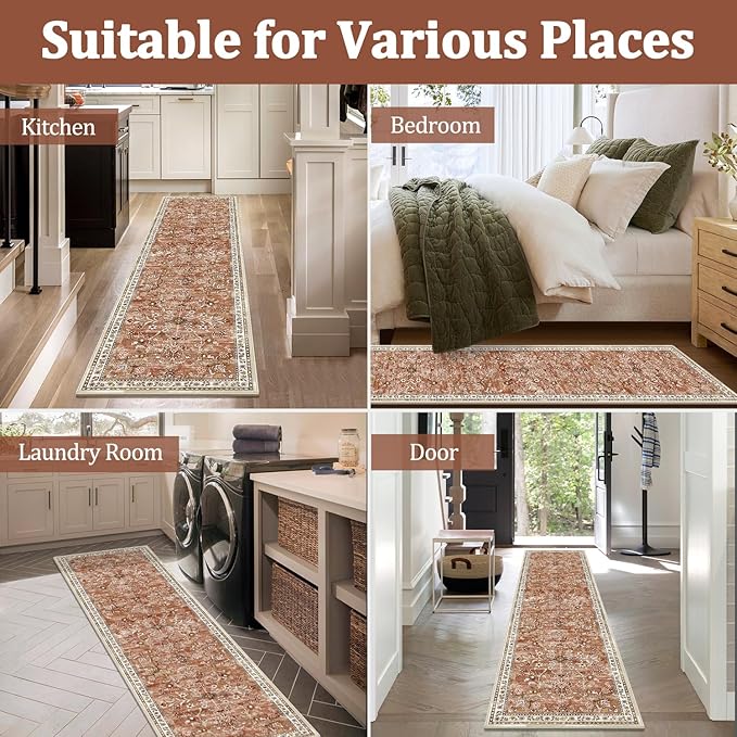 Yamaziot Washable Runner Rug 2x6 – Non Slip Boho Floral Hallway Runner Rug - Image 6