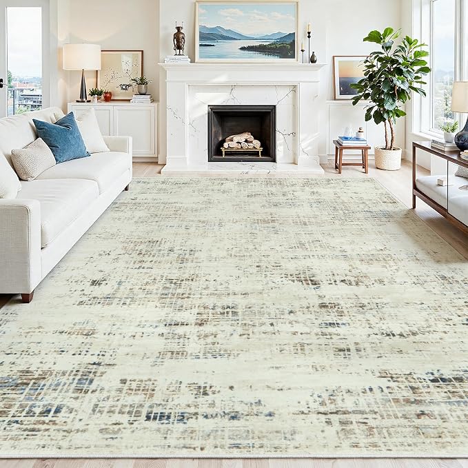 9x12 Area Rugs for Living Room Washable Rug: Anti-Skid Abstract Modern Living by Crority
