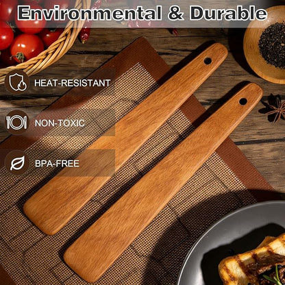 2PCS Teak Wooden Spatula for Cooking, 12 Inch Wood Spatula Turner & Egg Flipper - Image 6