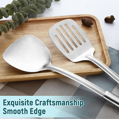 Pleafind 2-Pcs Solid & Slotted Spatula Set, 304 Stainless Steel Spatula - Image 3