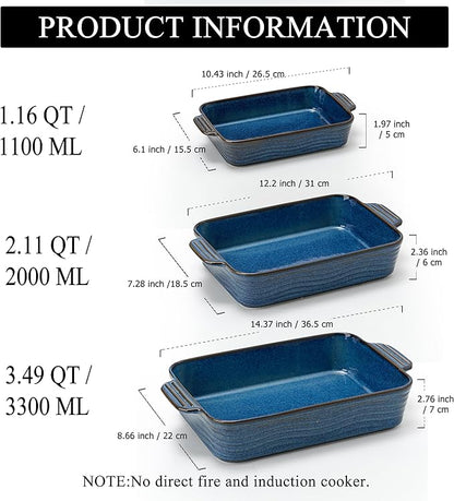 Kiln-Transformed Blue Ceramic Baking Dish Set of 3, Casserole Dishes - Image 2