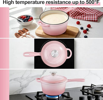 1 Quart Sauce Pan with Lid, Leonyo Small Cooking Pots, Enameled Cast Iron - Image 4