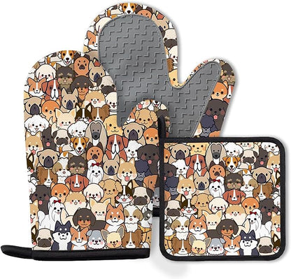 Dog Silicone Oven Mitts and Pot Holders 3Pcs, Cute Dog Silicone Oven Mitts by Unknown