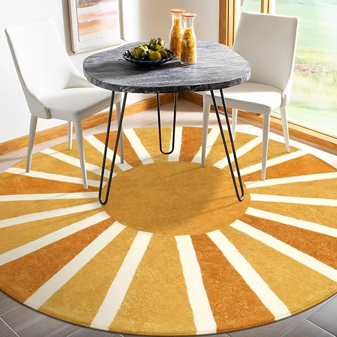 Lahome Boho Round Area Rug - 5Ft Machine Washable Soft Round Bedroom Rugs - Image 5