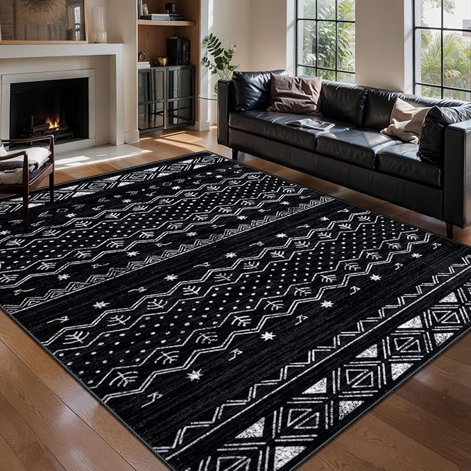 SERISSA 5x7 Area Rugs for Living Room, Washable Non-Slip Black and White Boho by SERISSAHomeDecorCollection