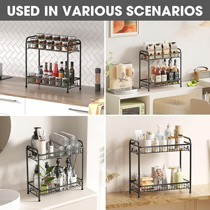 Spice Rack for Countertop, 2-Tier Standing Sturdy Metal Seasoning Organizer - Image 2