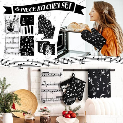 Leinuosen 8 Pcs Music Note Kitchen Decor Accessories Set Farmhouse Towels Oven - Image 2