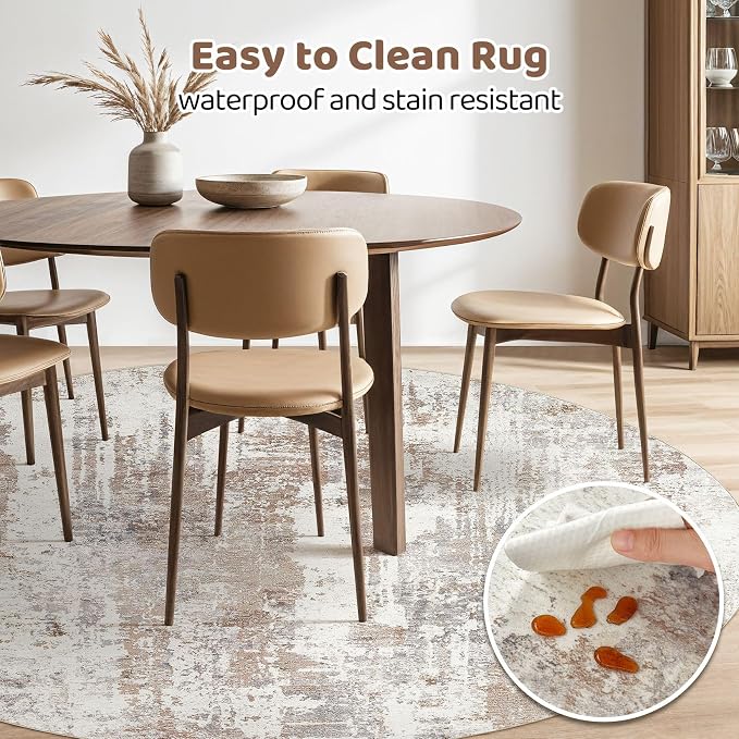 Round Rug Living Room Rugs: 6Ft Washable Circle Large Abstract Modern Soft - Image 4