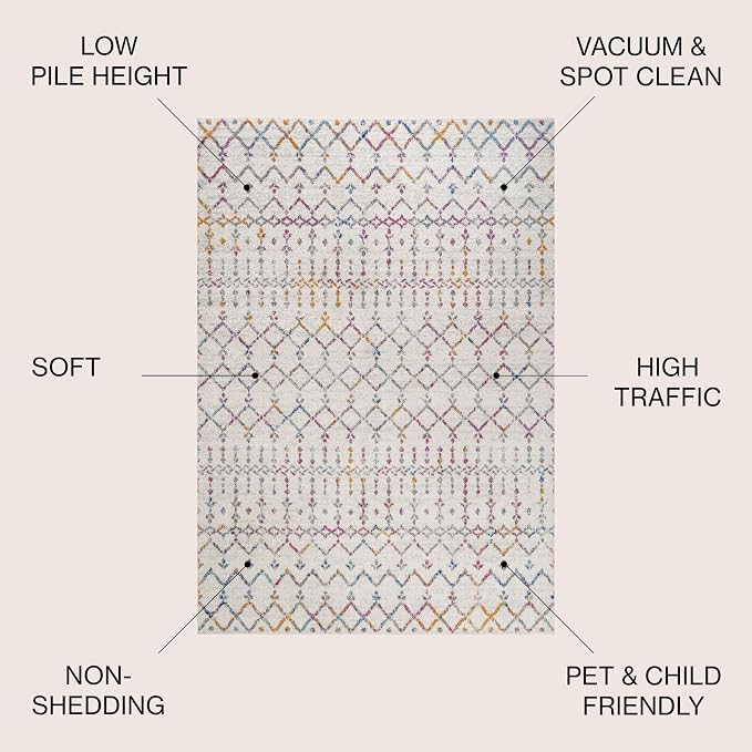 JONATHAN Y Boho Vintage Diamond Ivory/Multi Indoor Area Rug 4X6 ft, Moroccan - Image 3