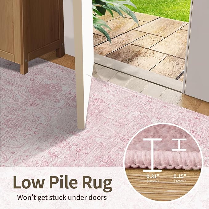 Rugxara 2x3 Entryway Rug Door Mat, Washable Boho Pink Samll Entry Rug, Non Slip - Image 7