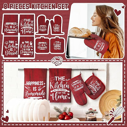 Leinuosen 8 Pcs Kitchen Towels and Oven Mitts Sets Pot Holders Dishcloths Set - Image 2