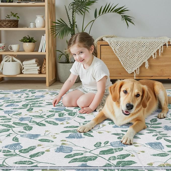 DCX Washable Botanical Floral Rug 4x6, Non Slip Low Pile Carpet - Image 5