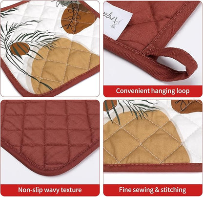 Boho Leaf Oven Mitts and Pot Holders Sets 2Pcs, 100% Cotton Heat Resistant - Image 3