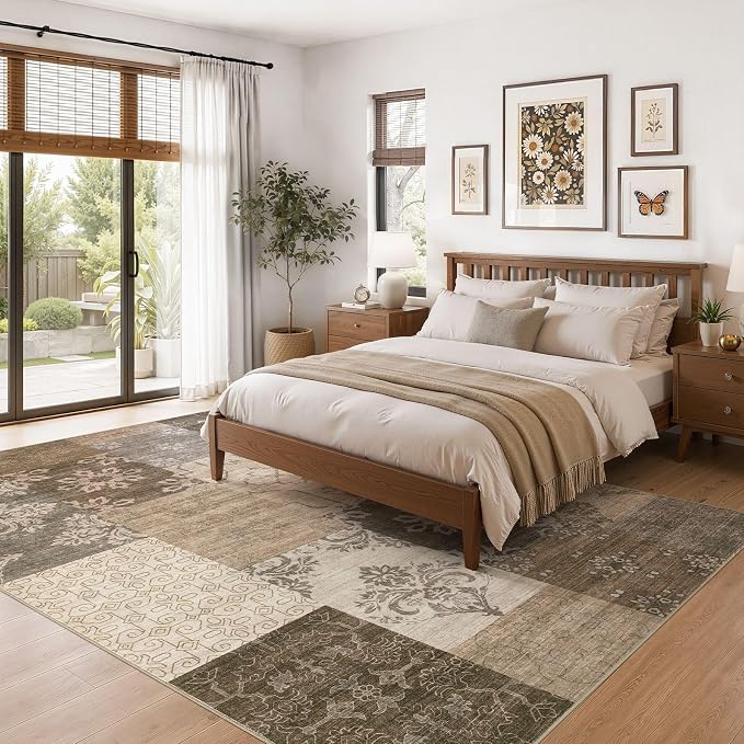 UERMEI 8x10 Area Rug for Living Room, Washable Brown Modern Geometric Patchwork - Image 3