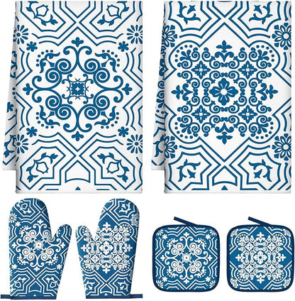 Jingmore 6 Pcs Kitchen Decor Set Accessory Farmhouse Kitchen Towels Pot Holders by Jingmore